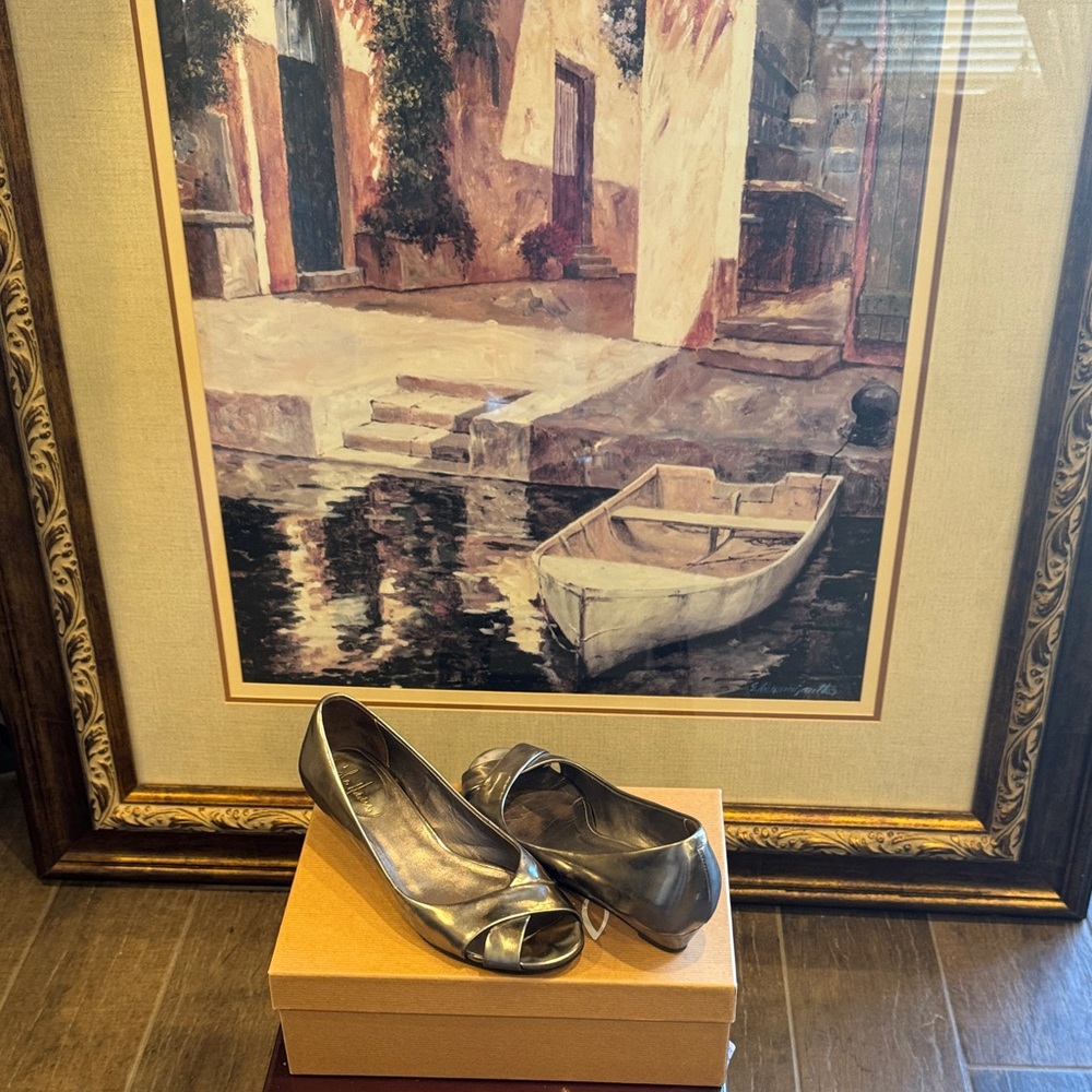 Cole Haan Shiny Silver Open-Toe Heels